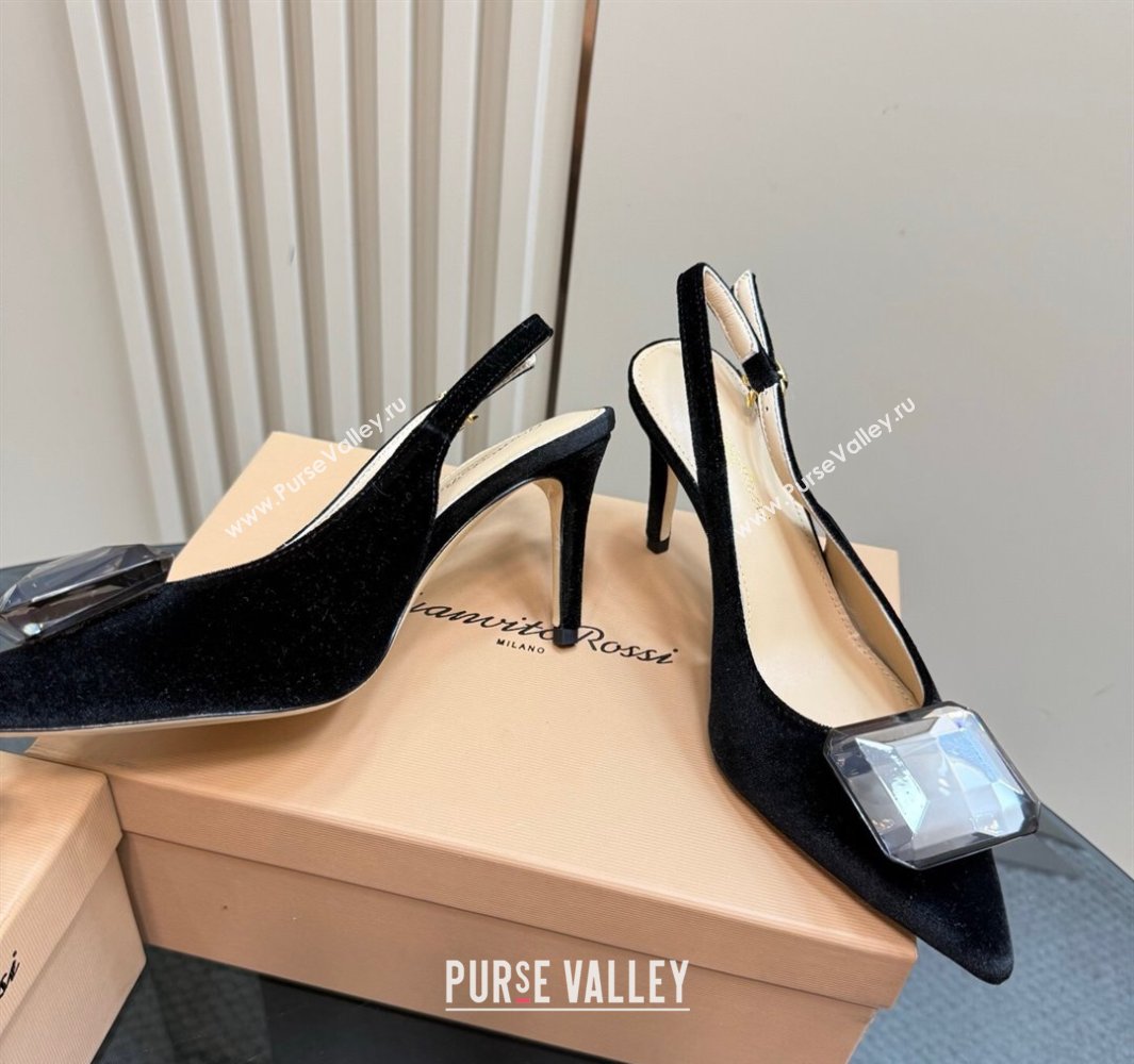 Gianvito Rossi Jaipur Pumps 8.5cm in Velvet with Maxi Stone Black 2025 (MD-250428150)