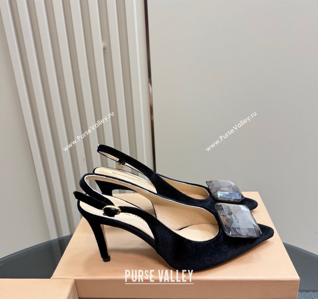 Gianvito Rossi Jaipur Pumps 8.5cm in Velvet with Maxi Stone Black 2025 (MD-250428150)