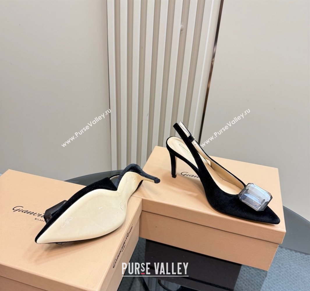 Gianvito Rossi Jaipur Pumps 8.5cm in Velvet with Maxi Stone Black 2025 (MD-250428150)