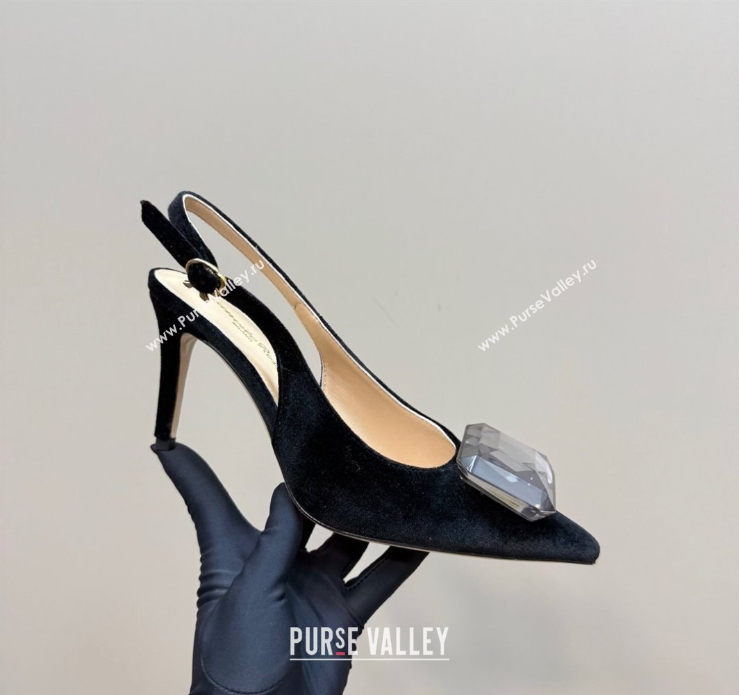 Gianvito Rossi Jaipur Pumps 8.5cm in Velvet with Maxi Stone Black 2025 (MD-250428150)