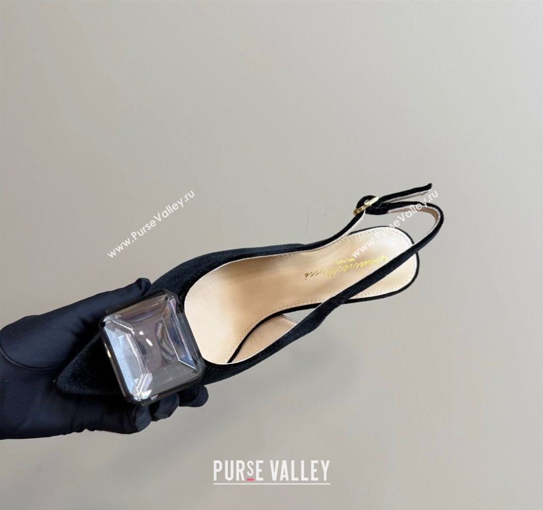Gianvito Rossi Jaipur Pumps 8.5cm in Velvet with Maxi Stone Black 2025 (MD-250428150)