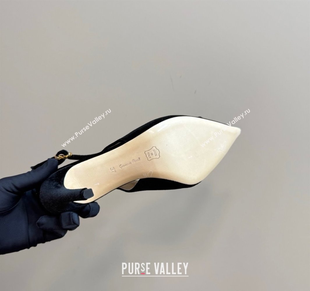 Gianvito Rossi Jaipur Pumps 8.5cm in Velvet with Maxi Stone Black 2025 (MD-250428150)