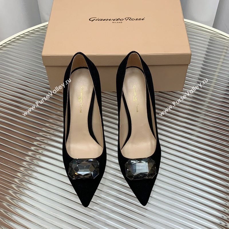 Gianvito Rossi Jaipur Pumps 10.5cm in Suede with Maxi Stone Black 2025 (MD-250428140)