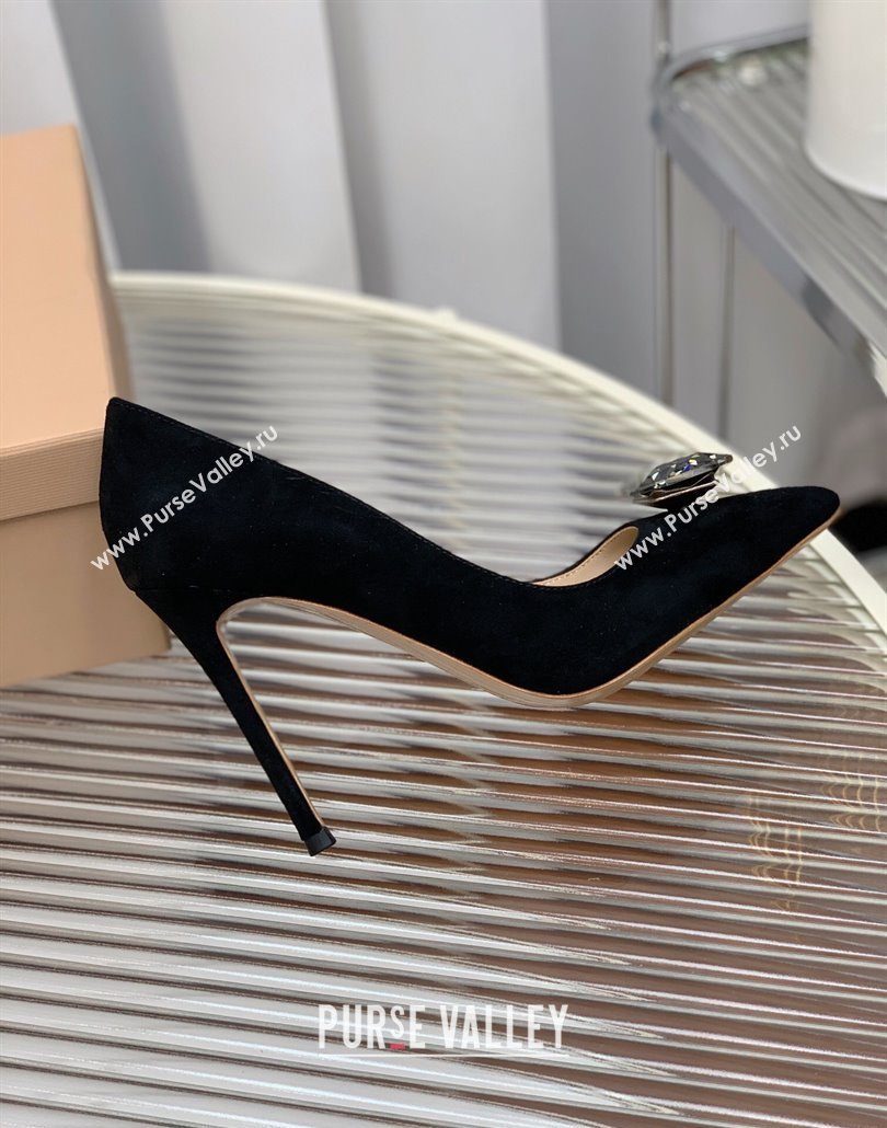 Gianvito Rossi Jaipur Pumps 10.5cm in Suede with Maxi Stone Black 2025 (MD-250428140)