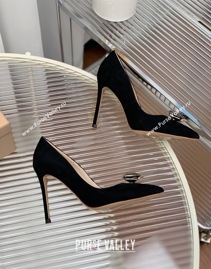 Gianvito Rossi Jaipur Pumps 10.5cm in Suede with Maxi Stone Black 2025 (MD-250428140)