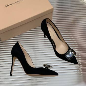Gianvito Rossi Jaipur Pumps 10.5cm in Suede with Maxi Stone Black 2025 (MD-250428140)