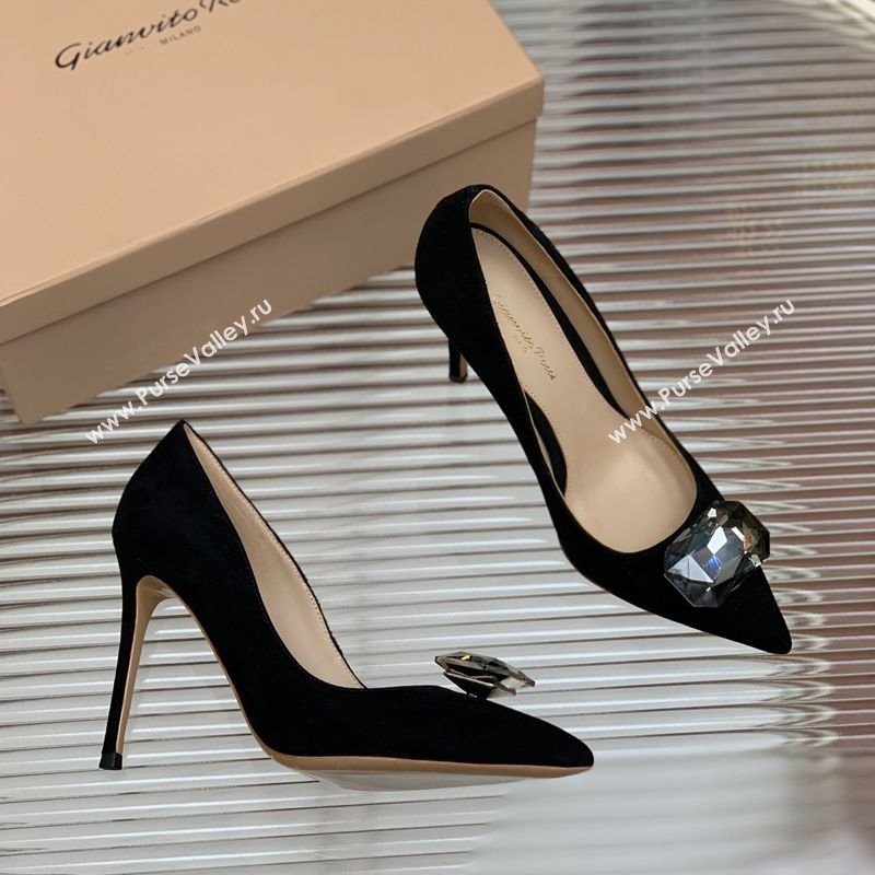 Gianvito Rossi Jaipur Pumps 10.5cm in Suede with Maxi Stone Black 2025 (MD-250428140)