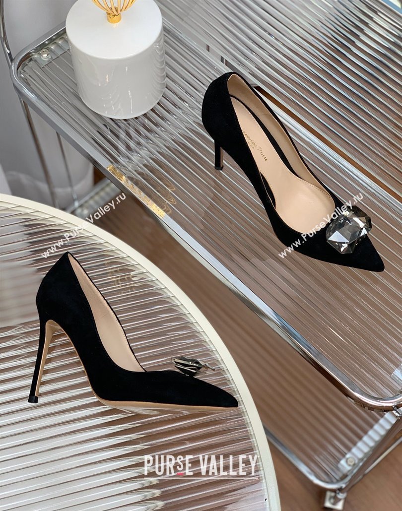 Gianvito Rossi Jaipur Pumps 10.5cm in Suede with Maxi Stone Black 2025 (MD-250428140)