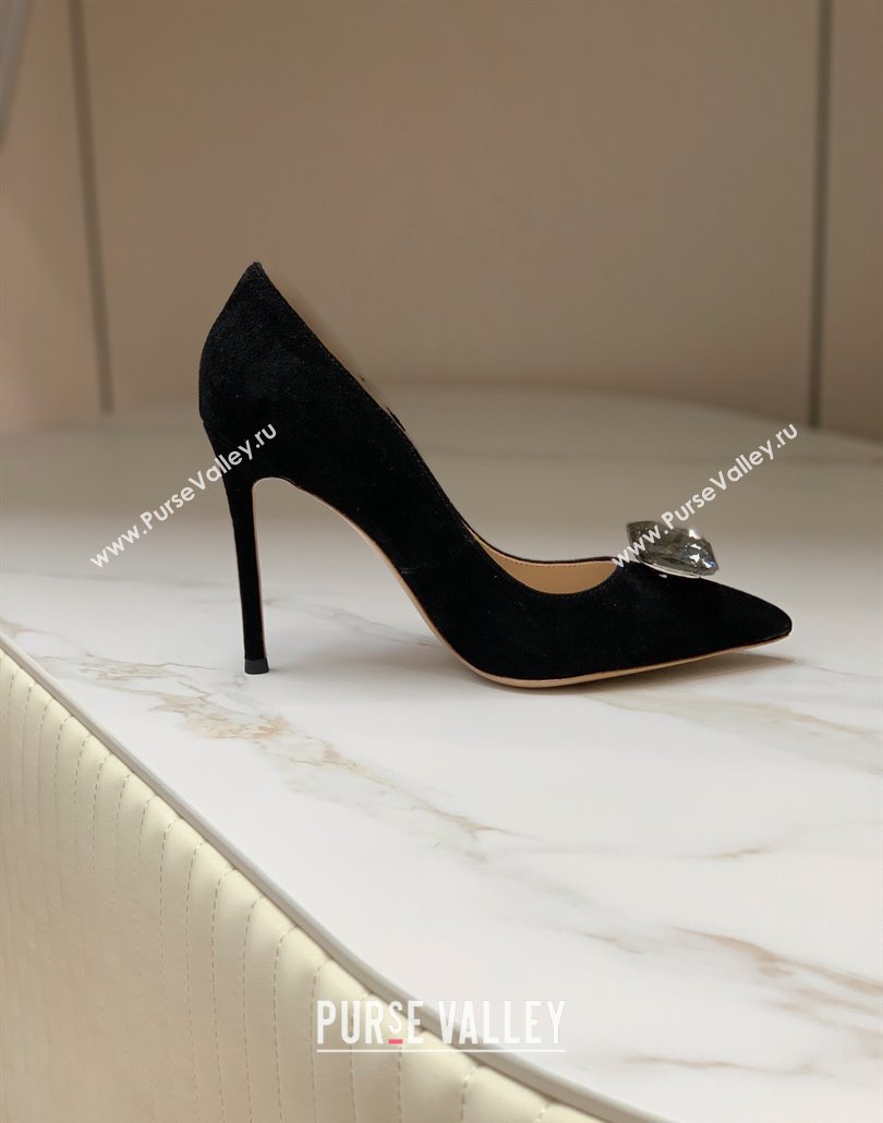 Gianvito Rossi Jaipur Pumps 10.5cm in Suede with Maxi Stone Black 2025 (MD-250428140)