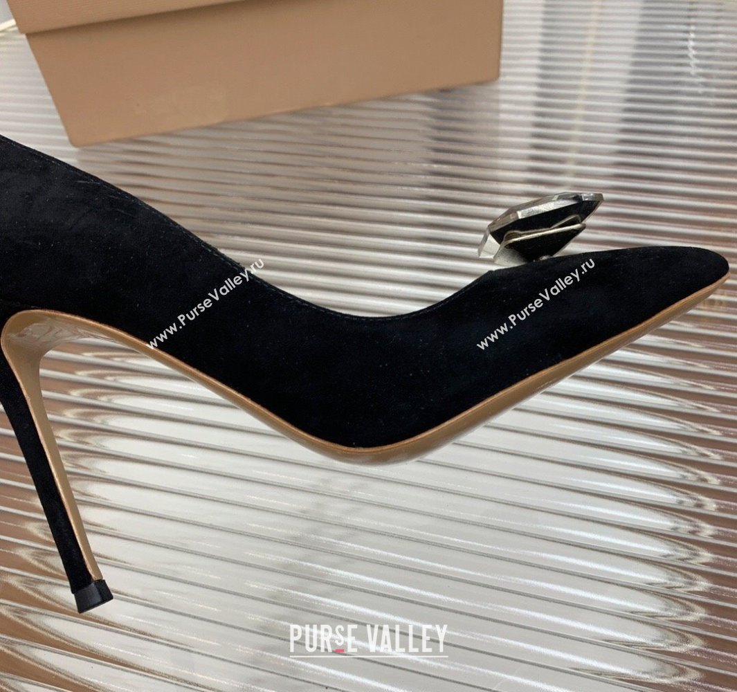 Gianvito Rossi Jaipur Pumps 10.5cm in Suede with Maxi Stone Black 2025 (MD-250428140)