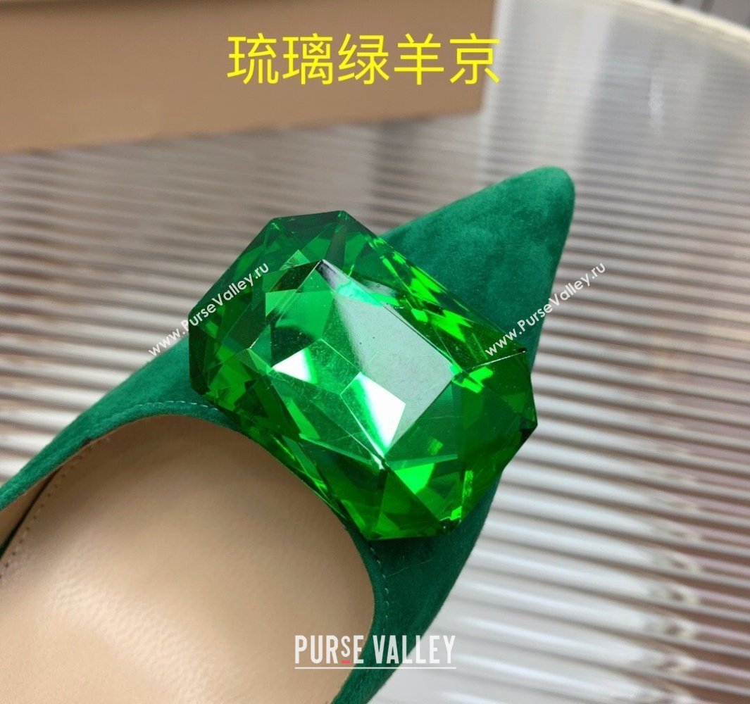 Gianvito Rossi Jaipur Pumps 10.5cm in Suede with Maxi Stone Glazed Green 2025 (MD-250428141)