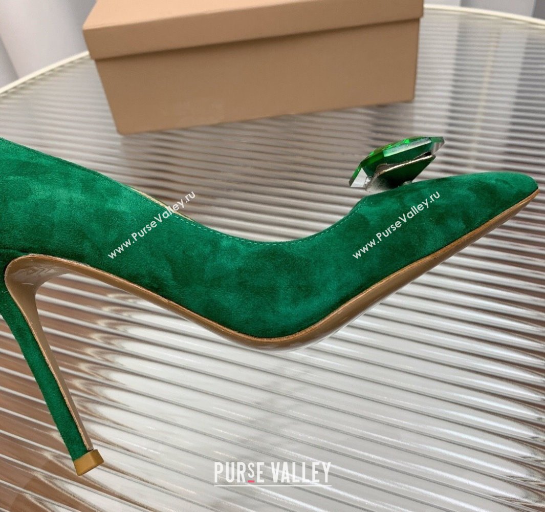 Gianvito Rossi Jaipur Pumps 10.5cm in Suede with Maxi Stone Glazed Green 2025 (MD-250428141)