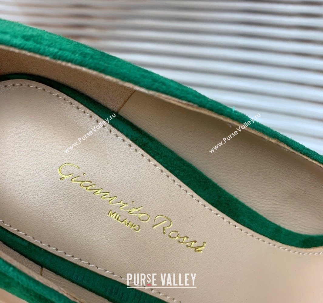 Gianvito Rossi Jaipur Pumps 10.5cm in Suede with Maxi Stone Glazed Green 2025 (MD-250428141)