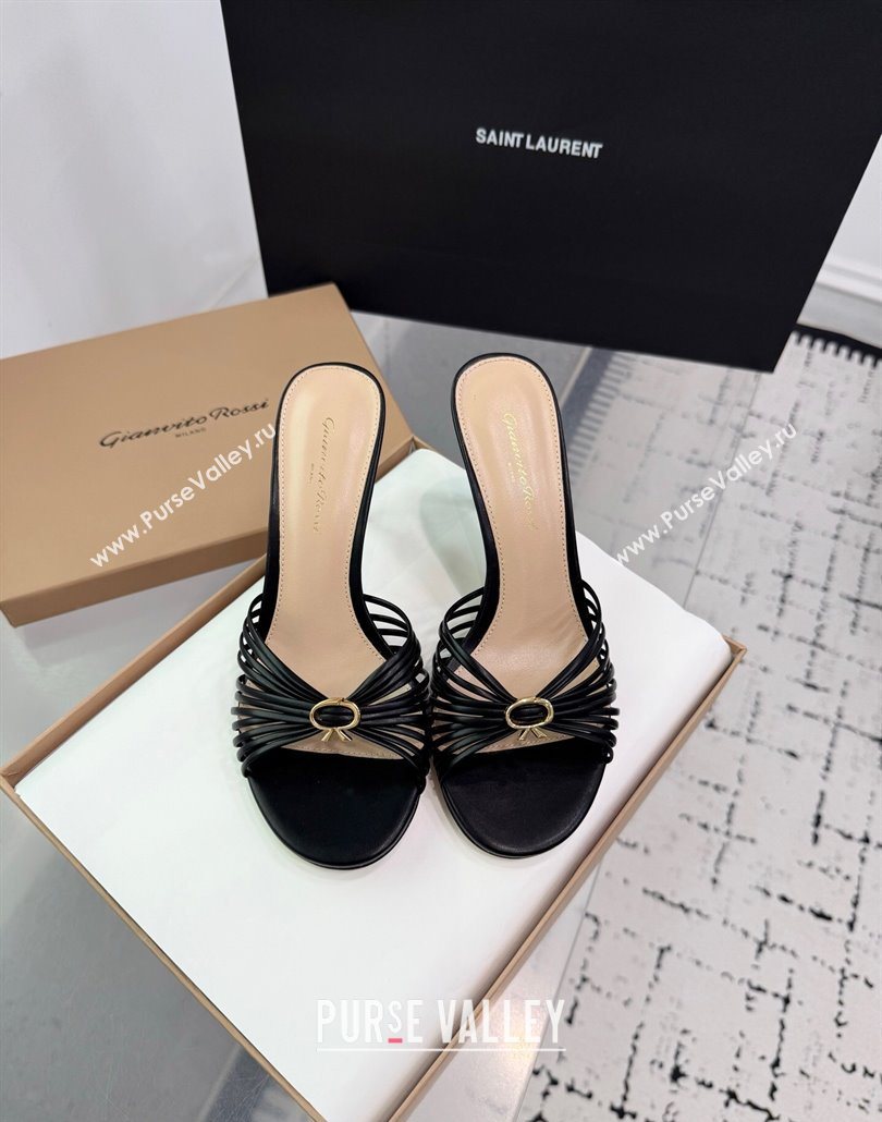 Gianvito Rossi Vyna Heel Slides Sandal 8cm in Lambskin Leather Black 2025 (KER-250606005)