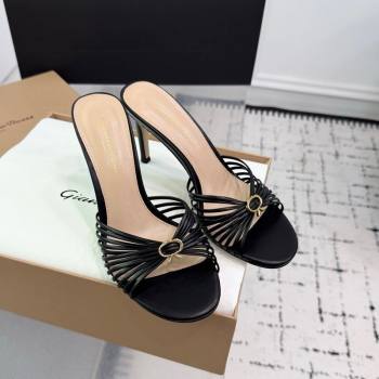 Gianvito Rossi Vyna Heel Slides Sandal 8cm in Lambskin Leather Black 2025 (KER-250606005)