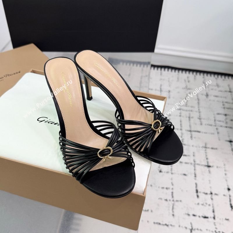 Gianvito Rossi Vyna Heel Slides Sandal 8cm in Lambskin Leather Black 2025 (KER-250606005)