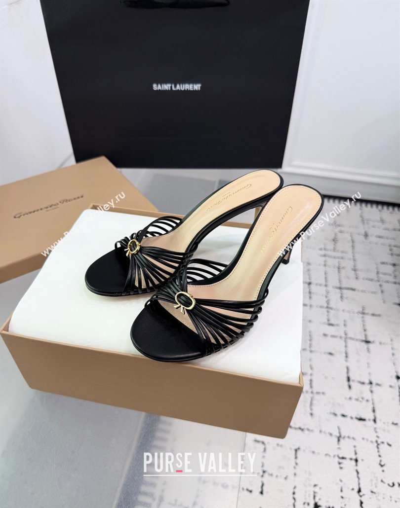 Gianvito Rossi Vyna Heel Slides Sandal 8cm in Lambskin Leather Black 2025 (KER-250606005)