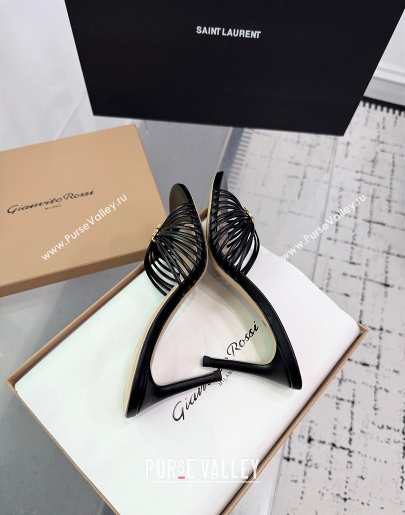 Gianvito Rossi Vyna Heel Slides Sandal 8cm in Lambskin Leather Black 2025 (KER-250606005)