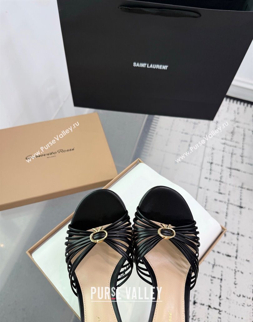 Gianvito Rossi Vyna Heel Slides Sandal 8cm in Lambskin Leather Black 2025 (KER-250606005)