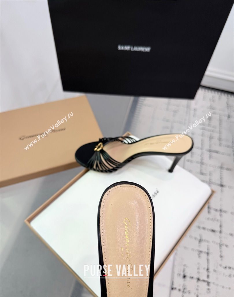 Gianvito Rossi Vyna Heel Slides Sandal 8cm in Lambskin Leather Black 2025 (KER-250606005)