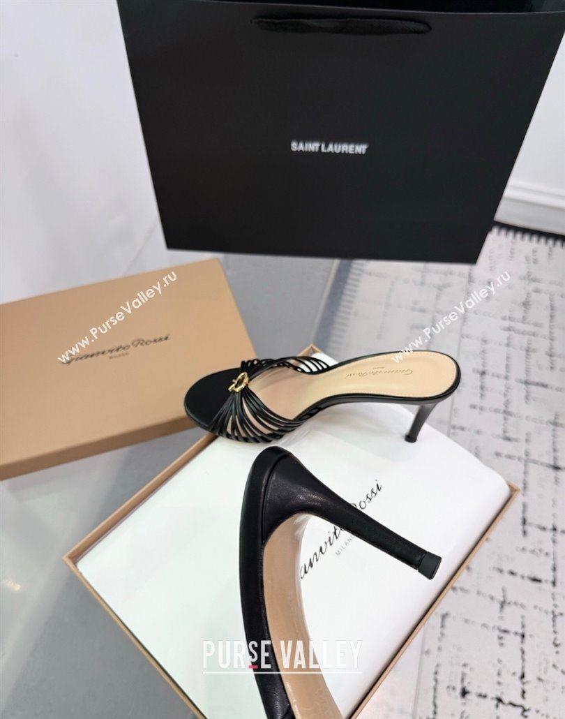 Gianvito Rossi Vyna Heel Slides Sandal 8cm in Lambskin Leather Black 2025 (KER-250606005)