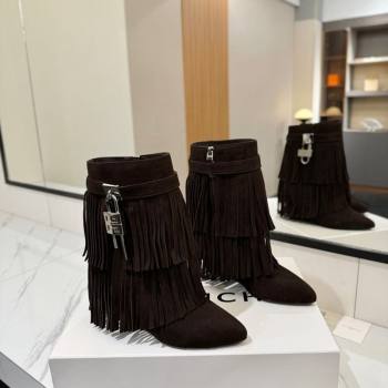 Givenchy Shark Lock Tassel Wedge Ankle Boots 8.5cm in Suede Dark Brown 2025 1210 (MD-251210002)