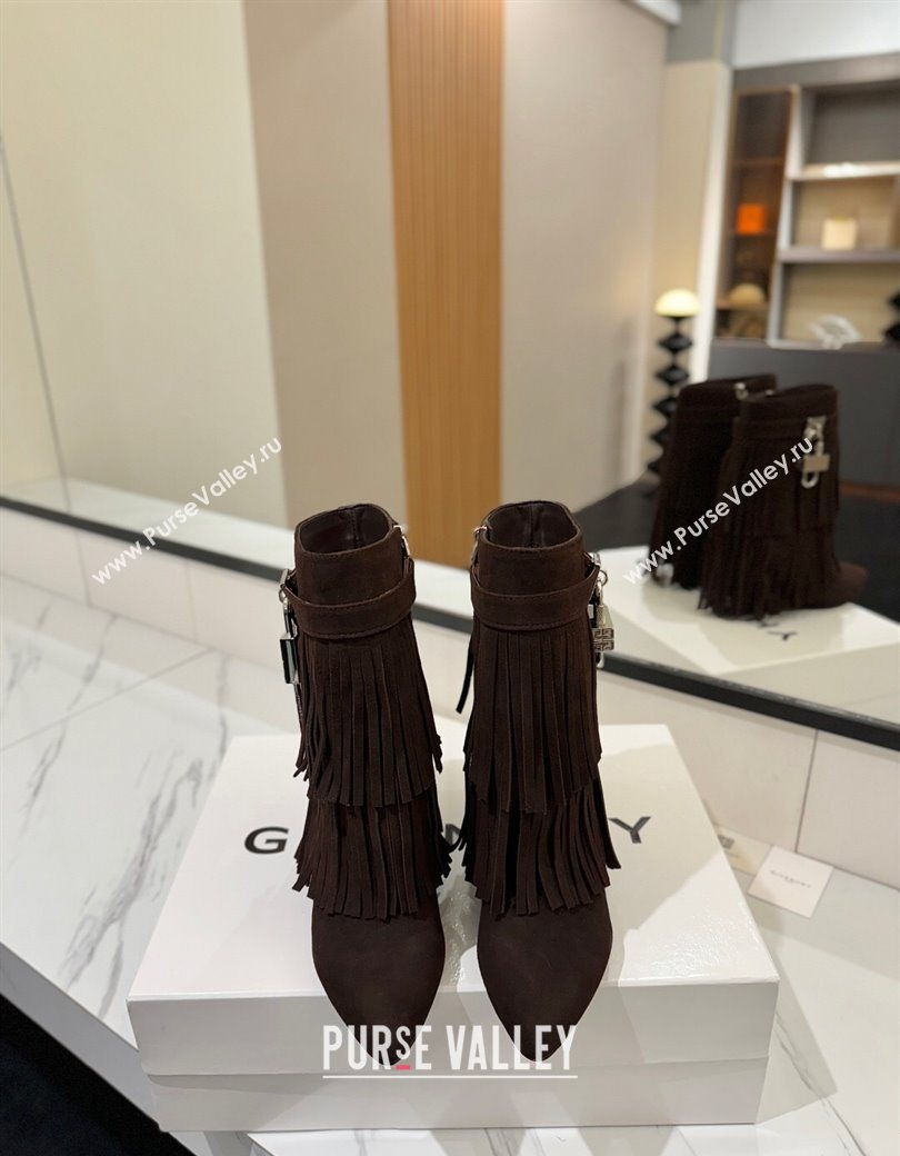 Givenchy Shark Lock Tassel Wedge Ankle Boots 8.5cm in Suede Dark Brown 2025 1210 (MD-251210002)