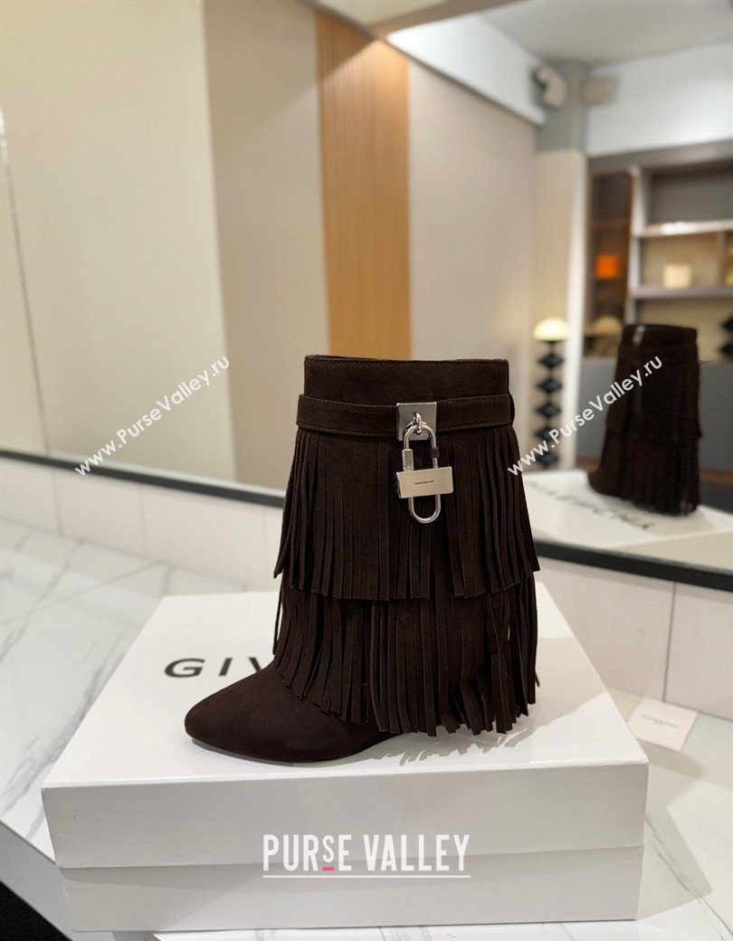 Givenchy Shark Lock Tassel Wedge Ankle Boots 8.5cm in Suede Dark Brown 2025 1210 (MD-251210002)