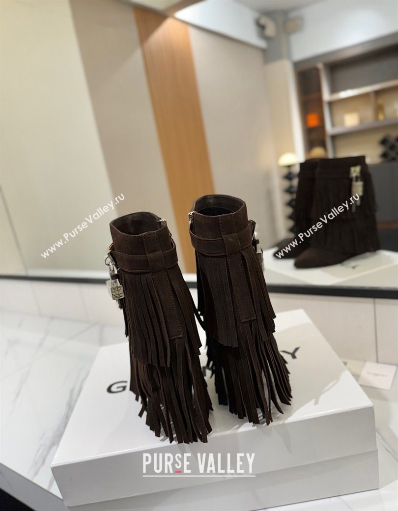 Givenchy Shark Lock Tassel Wedge Ankle Boots 8.5cm in Suede Dark Brown 2025 1210 (MD-251210002)