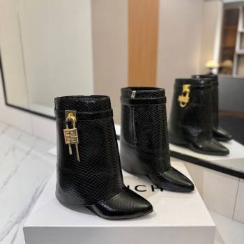 Givenchy Shark Lock Wedge Ankle Boots 8.5cm in Snakeskin Embossed Leather Black 2025 1210 (MD-251210018)