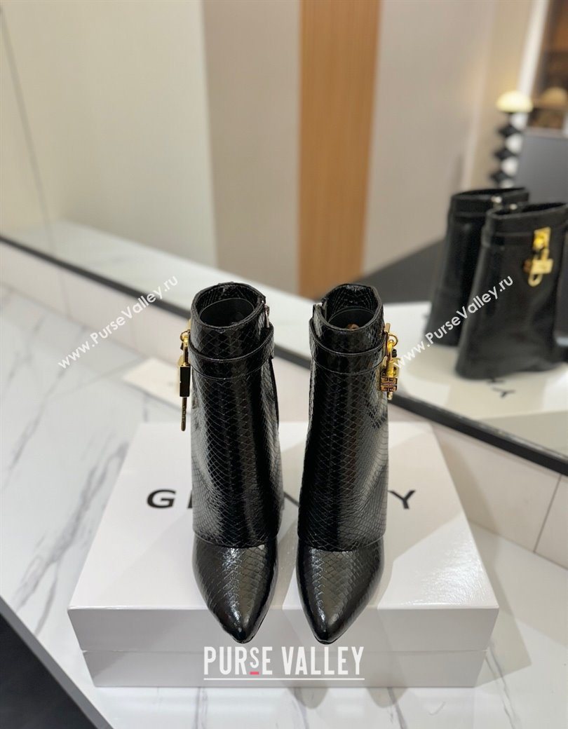Givenchy Shark Lock Wedge Ankle Boots 8.5cm in Snakeskin Embossed Leather Black 2025 1210 (MD-251210018)