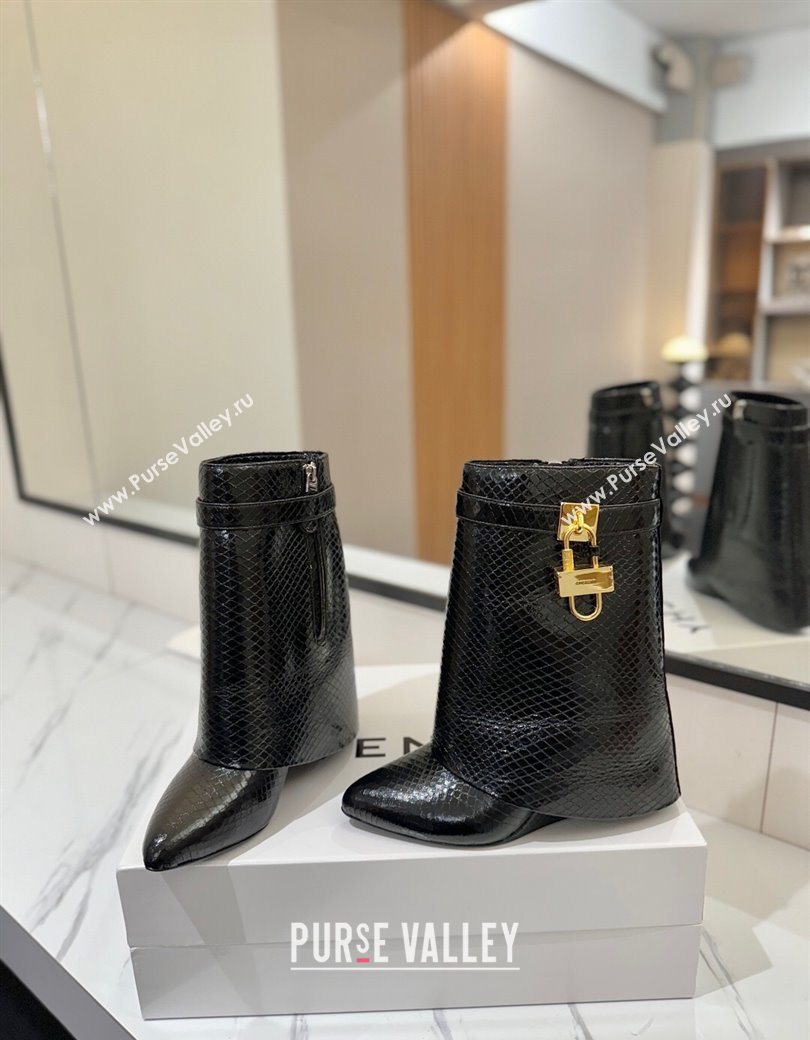Givenchy Shark Lock Wedge Ankle Boots 8.5cm in Snakeskin Embossed Leather Black 2025 1210 (MD-251210018)