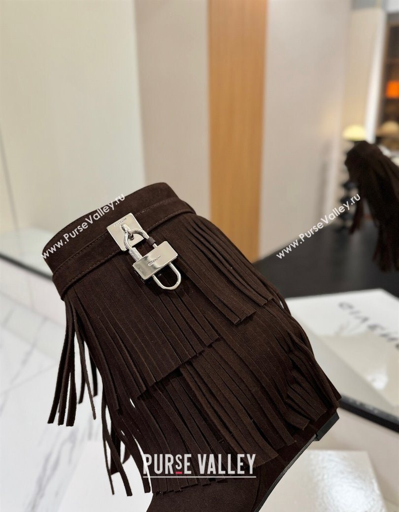 Givenchy Shark Lock Tassel Wedge Ankle Boots 8.5cm in Suede Dark Brown 2025 1210 (MD-251210002)