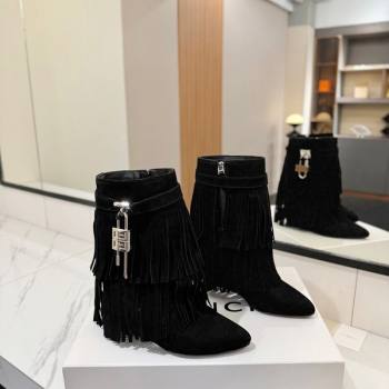 Givenchy Shark Lock Tassel Wedge Ankle Boots 8.5cm in Suede Black 2025 1210 (MD-251210003)