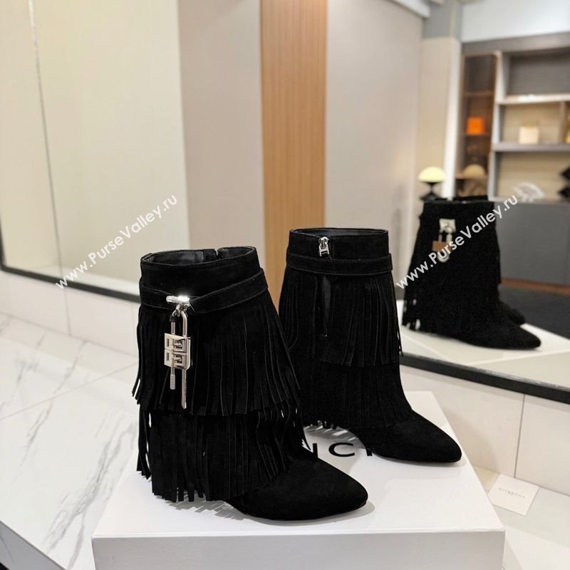 Givenchy Shark Lock Tassel Wedge Ankle Boots 8.5cm in Suede Black 2025 1210 (MD-251210003)