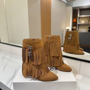 Givenchy Shark Lock Tassel Wedge Ankle Boots 8.5cm in Suede Light Brown 2025 1210 (MD-251210001)