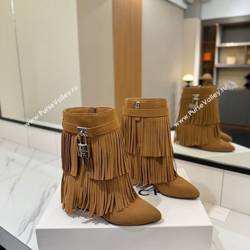 Givenchy Shark Lock Tassel Wedge Ankle Boots 8.5cm in Suede Light Brown 2025 1210 (MD-251210001)
