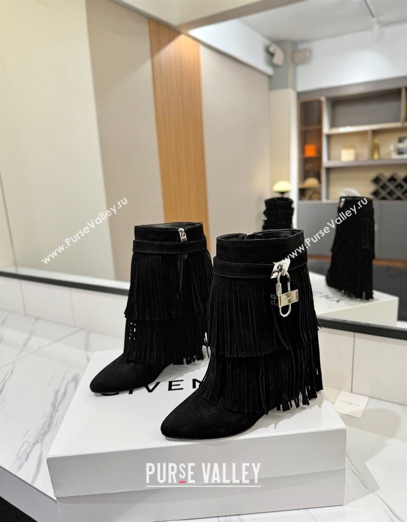 Givenchy Shark Lock Tassel Wedge Ankle Boots 8.5cm in Suede Black 2025 1210 (MD-251210003)