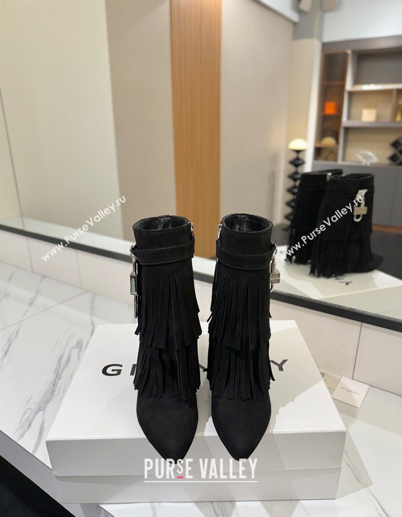 Givenchy Shark Lock Tassel Wedge Ankle Boots 8.5cm in Suede Black 2025 1210 (MD-251210003)