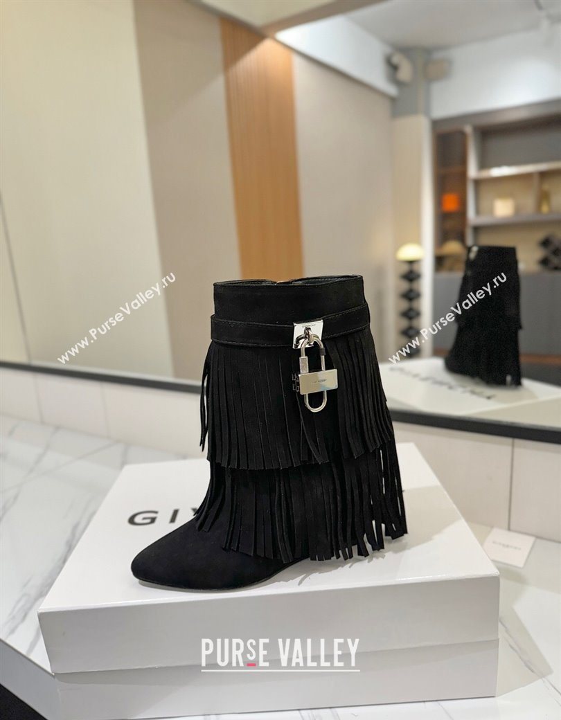 Givenchy Shark Lock Tassel Wedge Ankle Boots 8.5cm in Suede Black 2025 1210 (MD-251210003)
