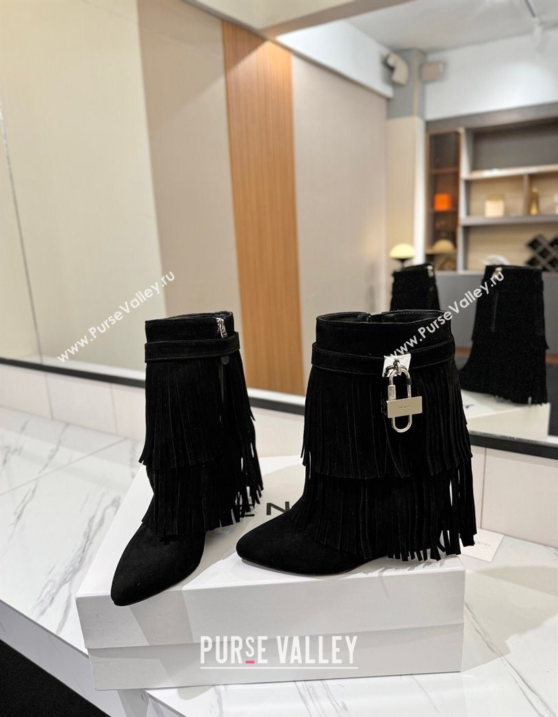 Givenchy Shark Lock Tassel Wedge Ankle Boots 8.5cm in Suede Black 2025 1210 (MD-251210003)