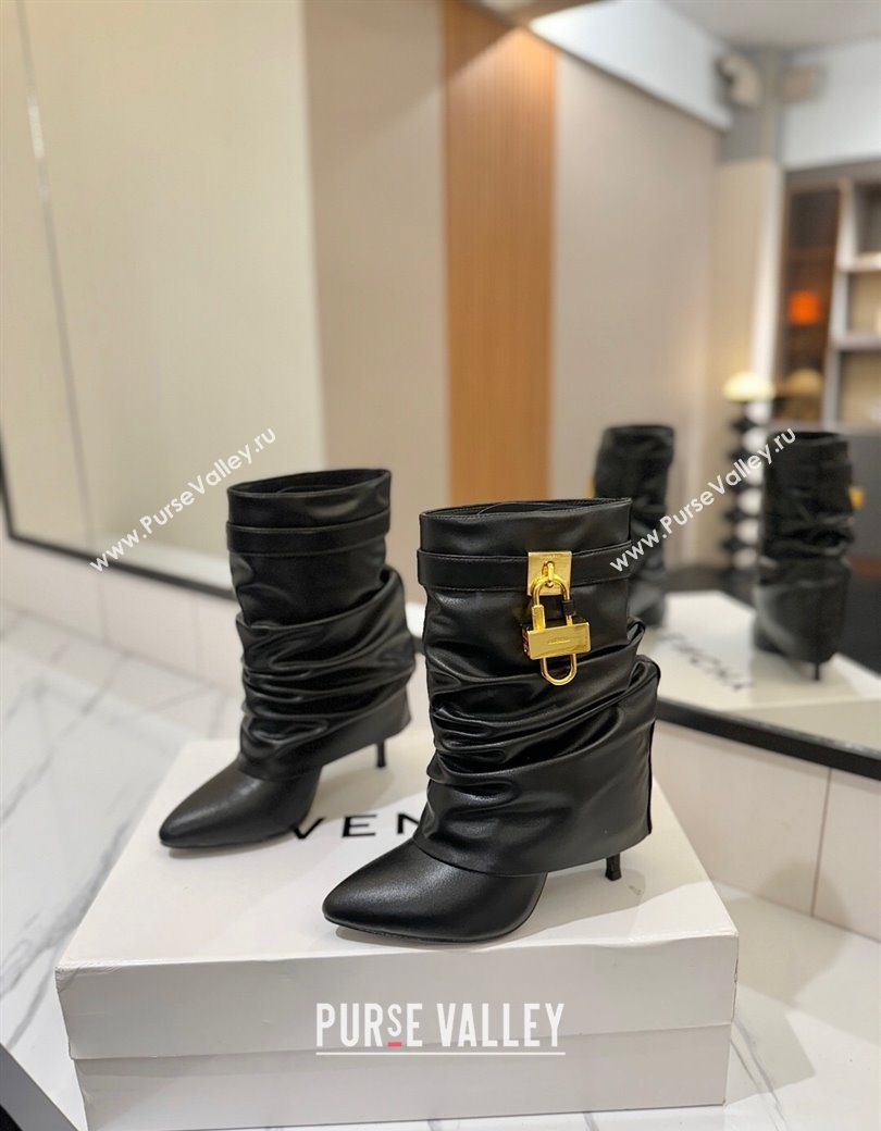 Givenchy Shark Lock Heel Ankle Boots 10.5cm in Calfskin Leather Black 2025 1210 (MD-251210028)