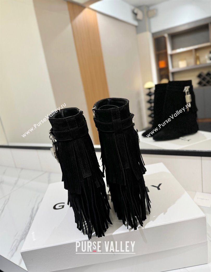 Givenchy Shark Lock Tassel Wedge Ankle Boots 8.5cm in Suede Black 2025 1210 (MD-251210003)
