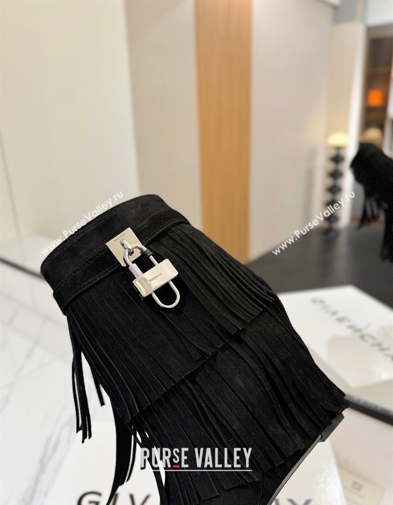 Givenchy Shark Lock Tassel Wedge Ankle Boots 8.5cm in Suede Black 2025 1210 (MD-251210003)