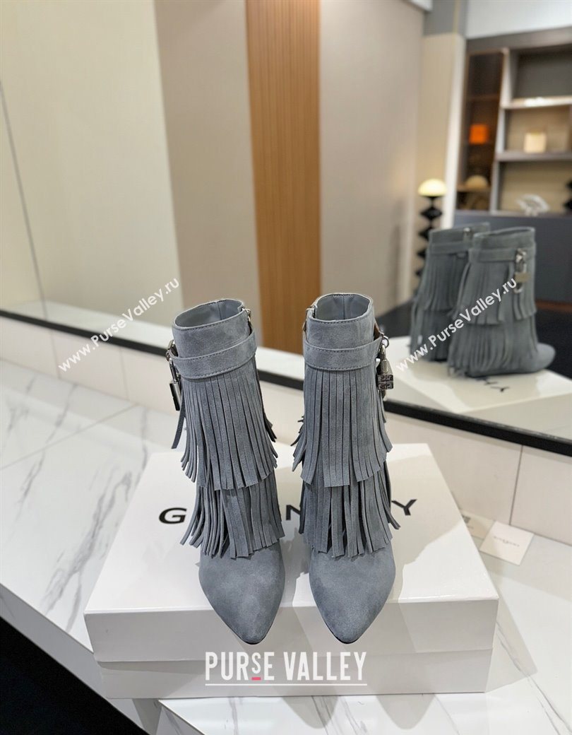 Givenchy Shark Lock Tassel Wedge Ankle Boots 8.5cm in Suede Dusty Blue 2025 1210 (MD-251210004)