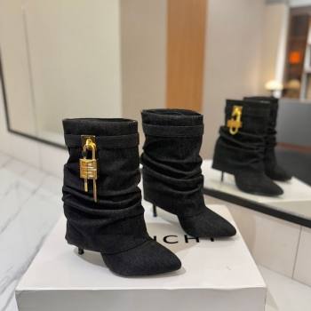 Givenchy Shark Lock Heel Ankle Boots 10.5cm in Washed Denim Black 2025 1210 (MD-251210035)