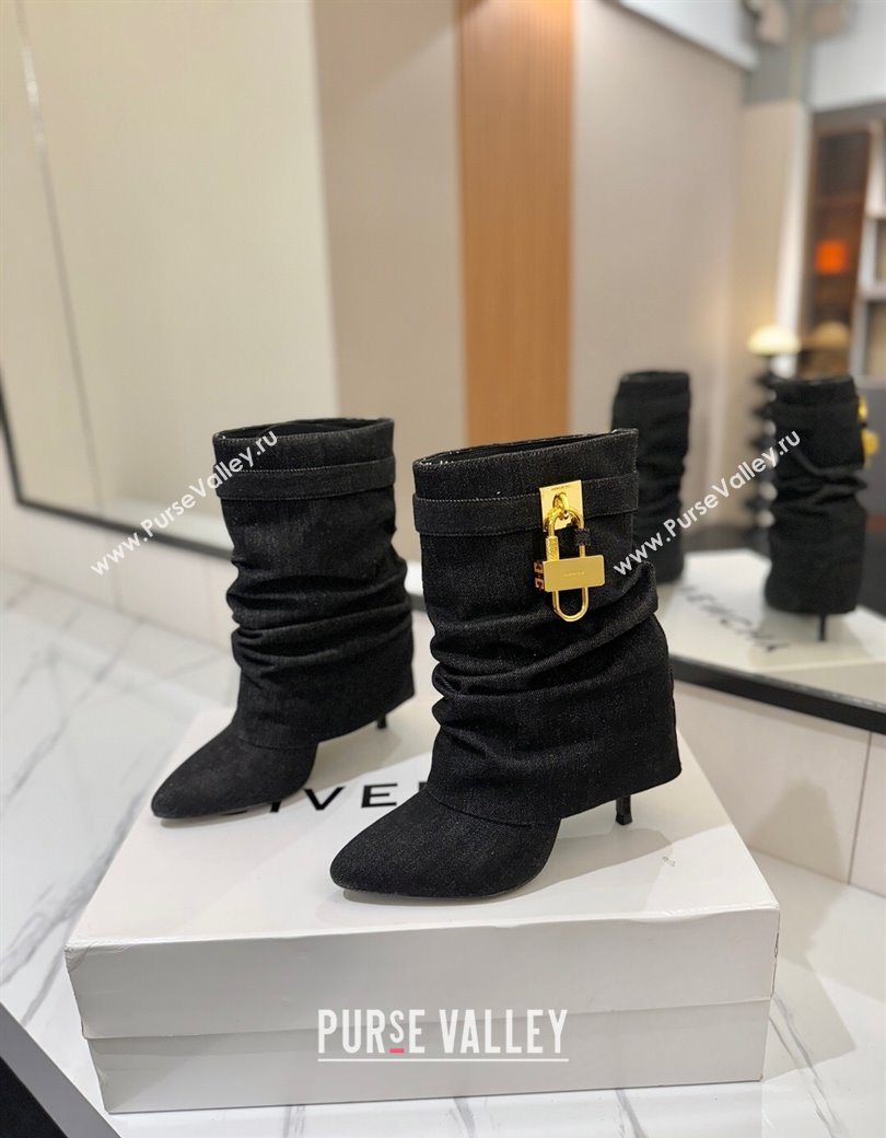 Givenchy Shark Lock Heel Ankle Boots 10.5cm in Washed Denim Black 2025 1210 (MD-251210035)
