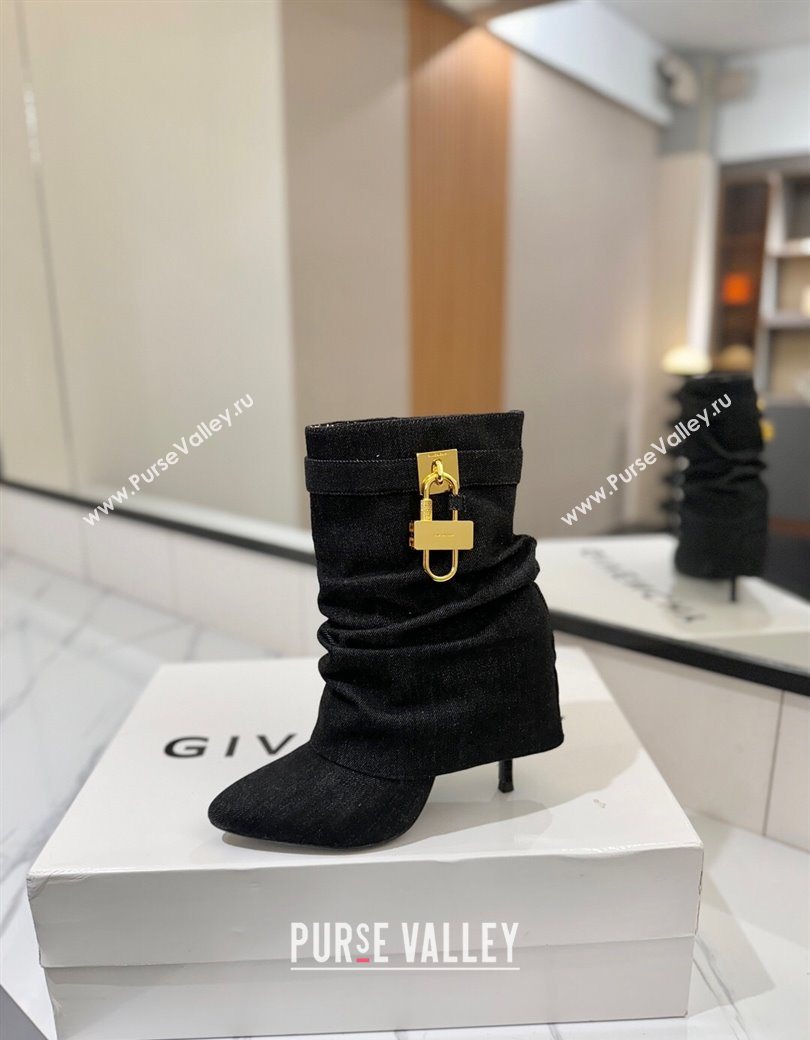 Givenchy Shark Lock Heel Ankle Boots 10.5cm in Washed Denim Black 2025 1210 (MD-251210035)