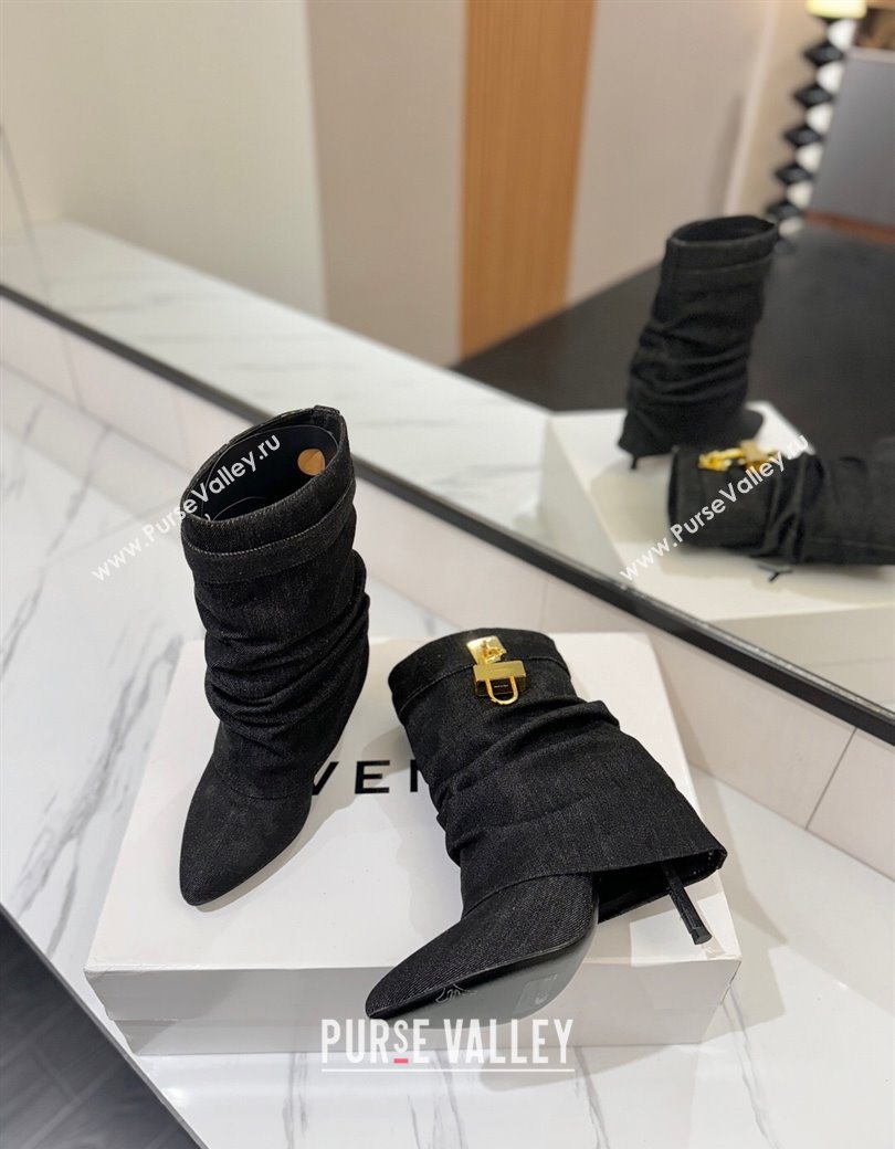 Givenchy Shark Lock Heel Ankle Boots 10.5cm in Washed Denim Black 2025 1210 (MD-251210035)