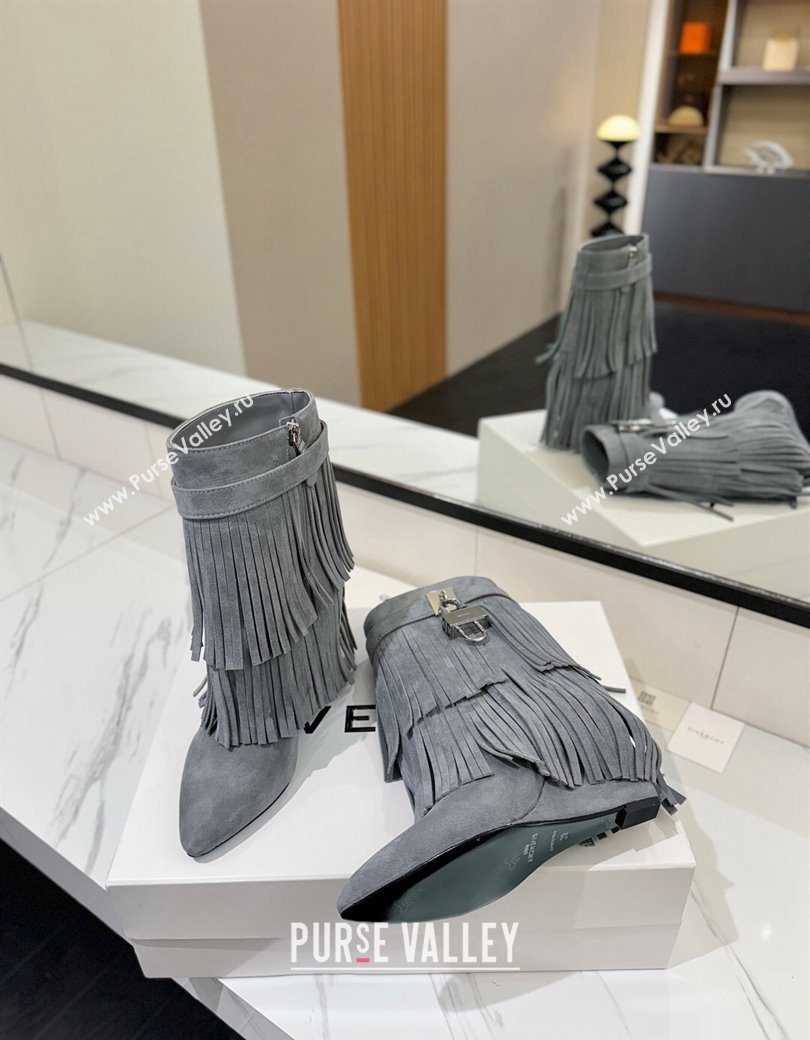 Givenchy Shark Lock Tassel Wedge Ankle Boots 8.5cm in Suede Dusty Blue 2025 1210 (MD-251210004)